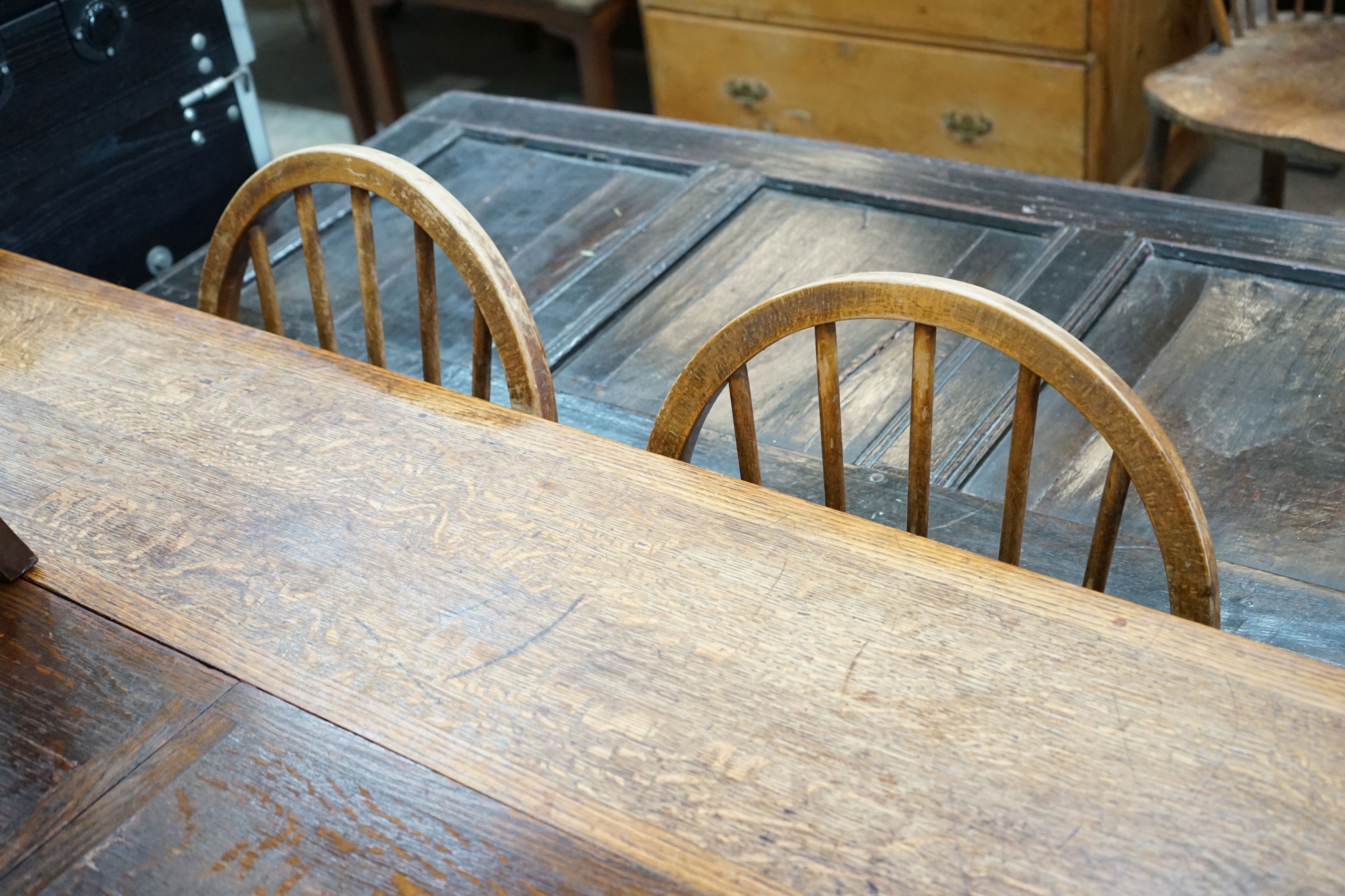 Five elm and beech Windsor comb back dining chairs